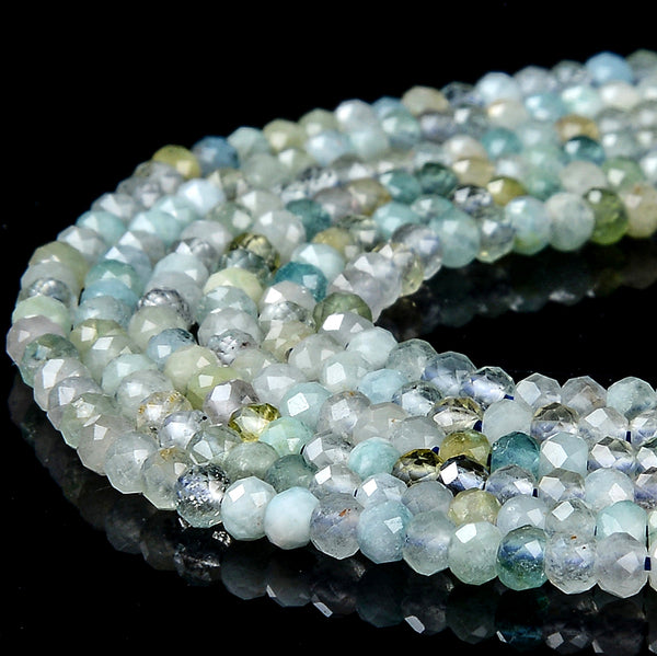 Natural Aquamarine Gemstone Grade AA 3X2MM Micro Faceted Rondelle Loose Beads 15 inch Full Strand (80018136-P90)