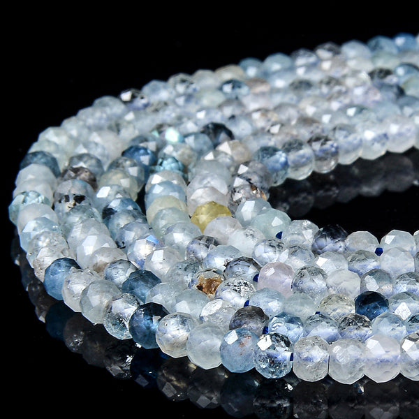 Natural Aquamarine Gemstone Grade AAA 4X3MM Micro Faceted Rondelle Loose Beads 15 inch Full Strand (80018135-P90)