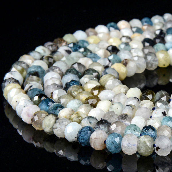 Natural Aquamarine Gemstone Grade A 6X4MM Micro Faceted Rondelle Loose Beads 15 inch Full Strand (80018137-P90)