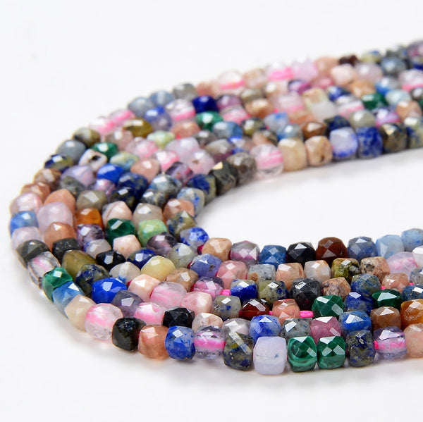 2MM Natural Galaxy Mix Stones Gemstone Micro Faceted Diamond Cut Cube Loose Beads (P42)