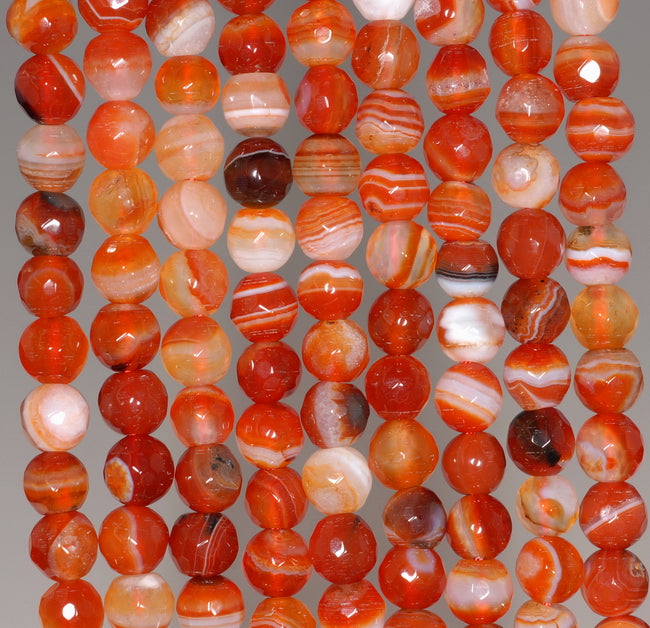 6MM Carnelian Orange Agate Gemstone Faceted Round Loose Beads