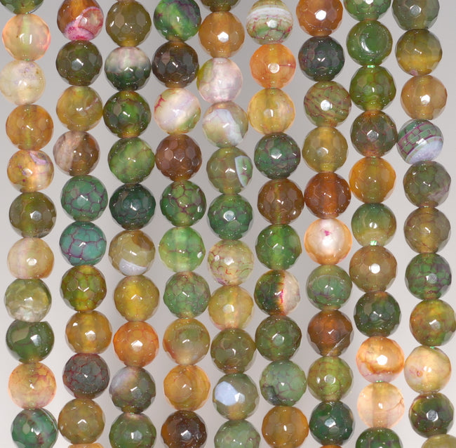 Nature Agate Beads- Olive Green Crackle Fire Agate Beads - Faceted Round  8mm - Sold per strand