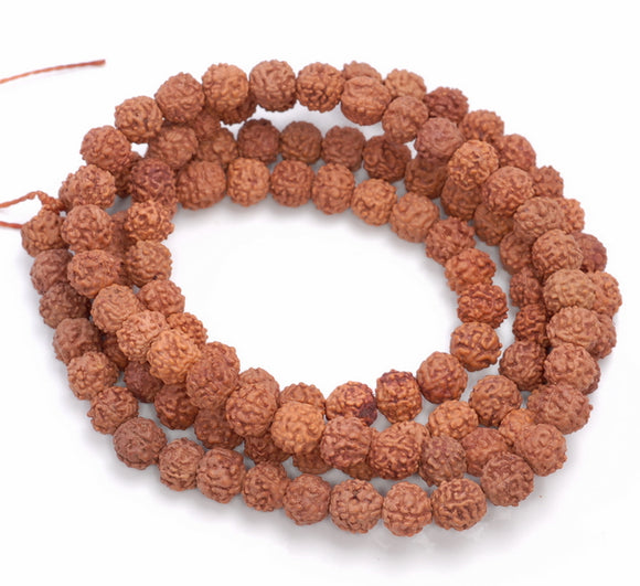 7MM Natural Rudraksha Bodhi Seed Round Loose Beads 30 inch (80004030-W12)