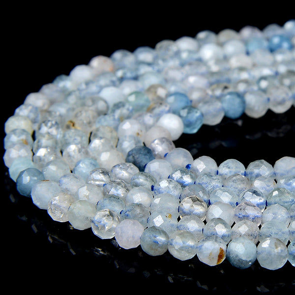 Natural Aquamarine Gemstone Grade AA Micro Faceted Round 3MM 4MM 5MM Loose Beads (P66)