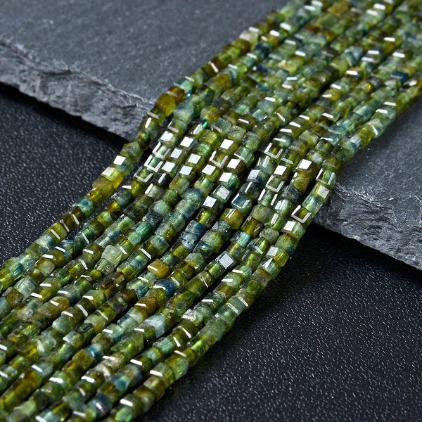 2MM Natural Green Tourmaline Gemstone Grade AAA Micro Faceted Diamond Cut Cube Loose Beads (P43)