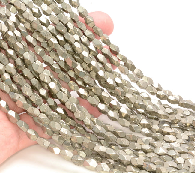 Natural Pyrite Gemstone Cube Beads - 16 Inch Strand, 3mm Or 4mm Grey Iron Pyrite