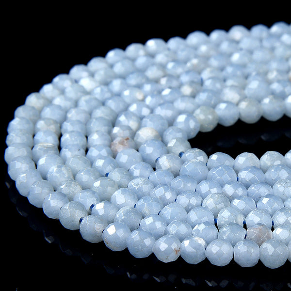 Natural Angelite Gemstone Micro Faceted Round 3MM 4MM Loose Beads 15 inch Full Strand (P57)