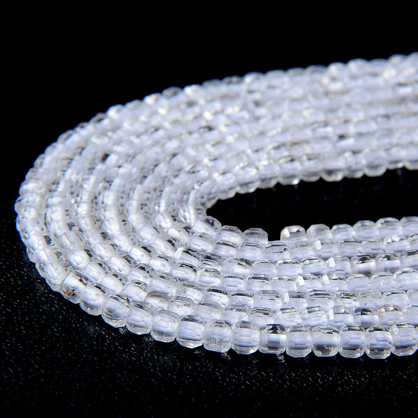 2MM Natural Rock Crystal Gemstone Grade AAA Micro Faceted Diamond Cut Cube Loose Beads (P39)