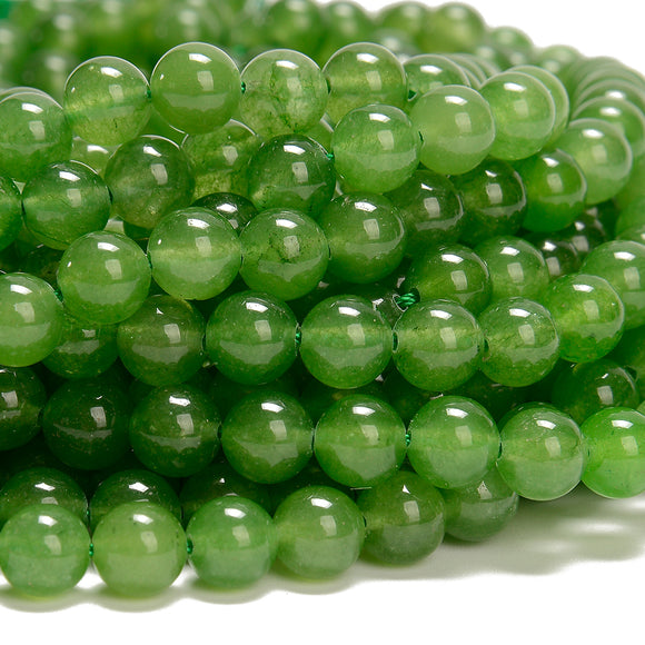 Olive Green Color Jade Gemstone Round 8MM Loose Beads 14.5 inch Full Strand (80020086-D618)