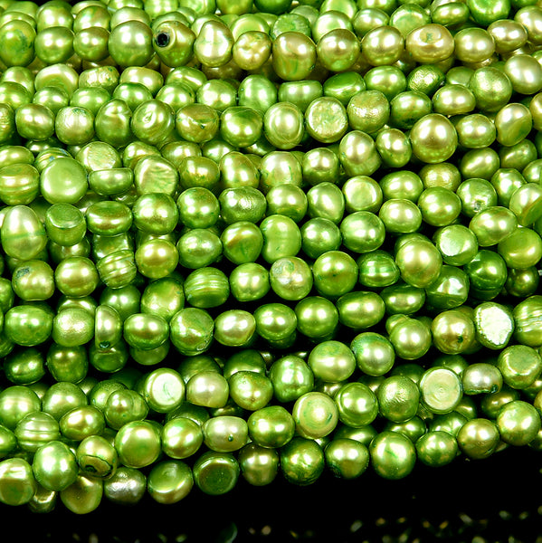 Freshwater Peridot Green Pearl Gemstone Potato Nugget 5-7MM Loose Beads (S28)