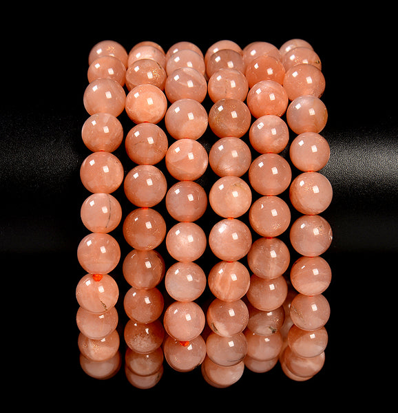 Natural Sunstone Gemstone Round Bracelet 8MM 7.5 inch Strand (80020707-S50)