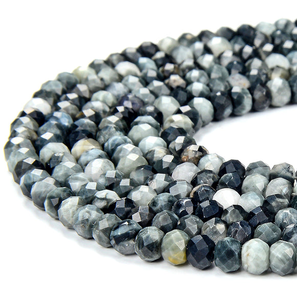 Natural Hawk Eye, Eagle's Eye Gemstone Grade AA Micro Faceted Rondelle 5X3MM Loose Beads (P92)