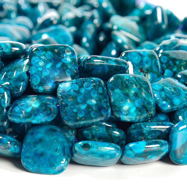 Blue Crinoid Fossil Gemstone Square 15MM Loose Beads 7.5 inch Half Strand (80020656-D661)