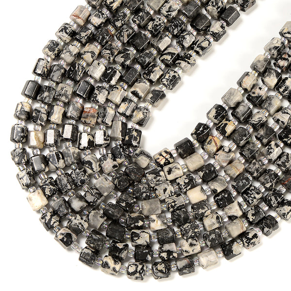 Natural Map Jasper Gemstone Faceted Round Tube Hexagon 10X8MM Loose Beads (D724)