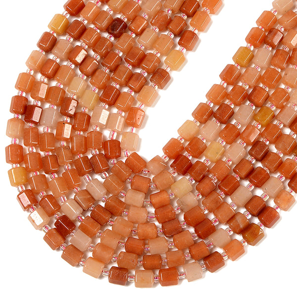 Natural Orange Aventurine Gemstone Faceted Round Tube Hexagon 10X8MM Loose Beads (D720)