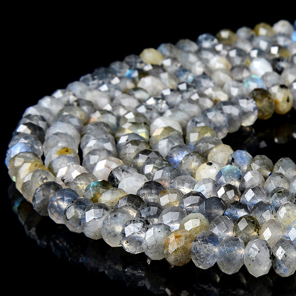 Natural Labradorite Gemstone Micro Faceted Rondelle 6X4MM Loose Beads (P92)