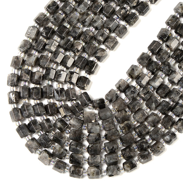 Natural Black Labradorite Gemstone Faceted Round Tube Hexagon 10X8MM Loose Beads (D724)