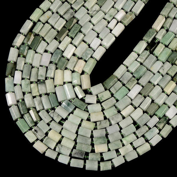 Natural Burma Jade Gemstone Faceted Cylinder Round Tube 10X5MM 11X7MM 12X8MM Loose Beads (D712)