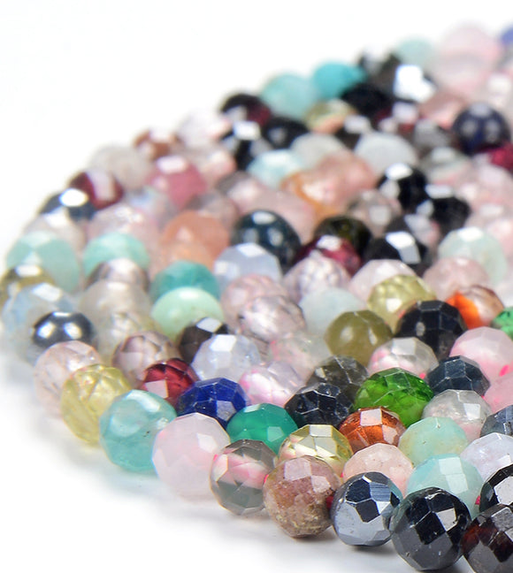 3MM Natural Multi Color Galaxy Mix Stones Gemstone Micro Faceted Round Loose Beads 15.5 inch Full Strand (80017902-P82)
