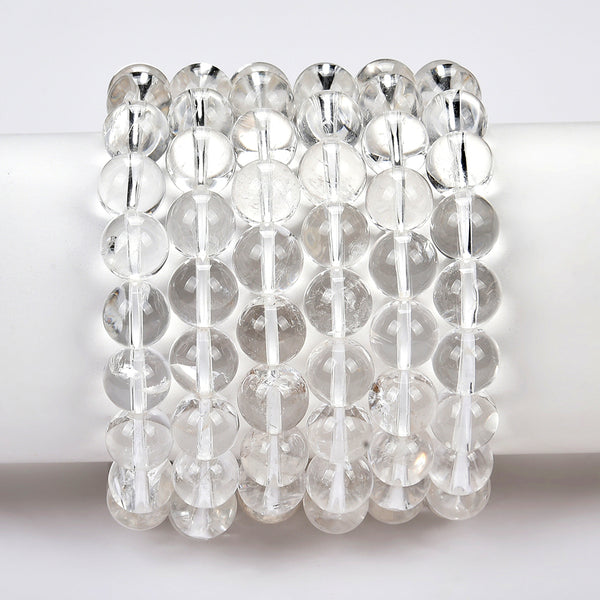Natural Rock Crystal Clear Quartz Gemstone Round Bracelet 7MM 10MM 7.5 inch Strand (S23)