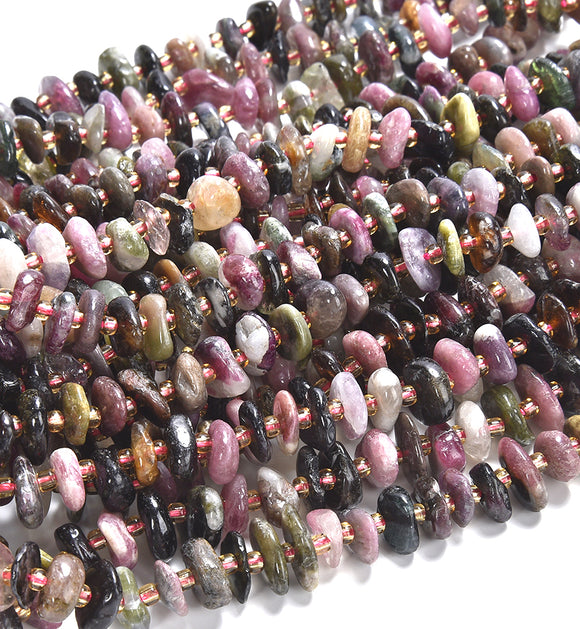 Natural Tourmaline Gemstone Pebble Nugget Freeform Rondelle 8-10MM Loose Beads (D559)