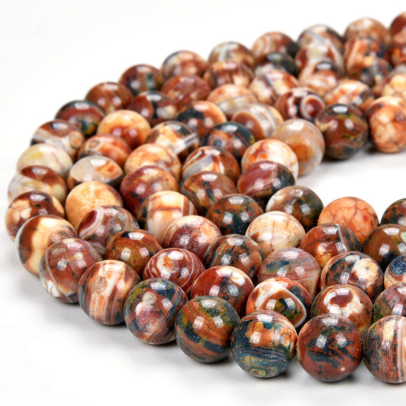 White Brown Dragon Skin Agate Gemstone Round 10MM Loose Beads (D519)