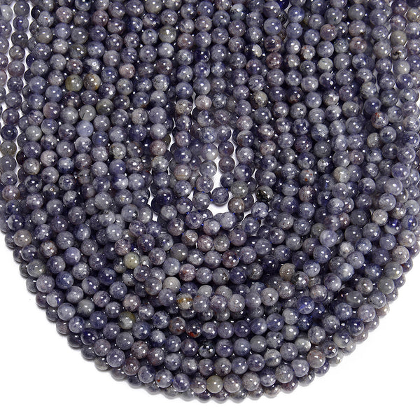 Natural Iolite Gemstone Grade A Round 3MM 4MM 5MM 6MM Loose Beads 15 inch Full Strand (P117)