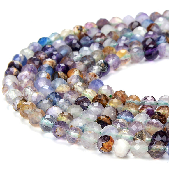 Natural Rainbow Fluorite Gemstone Grade AA 4MM Micro Faceted Round Loose Beads 15 inch Full Strand (80018253-P100)