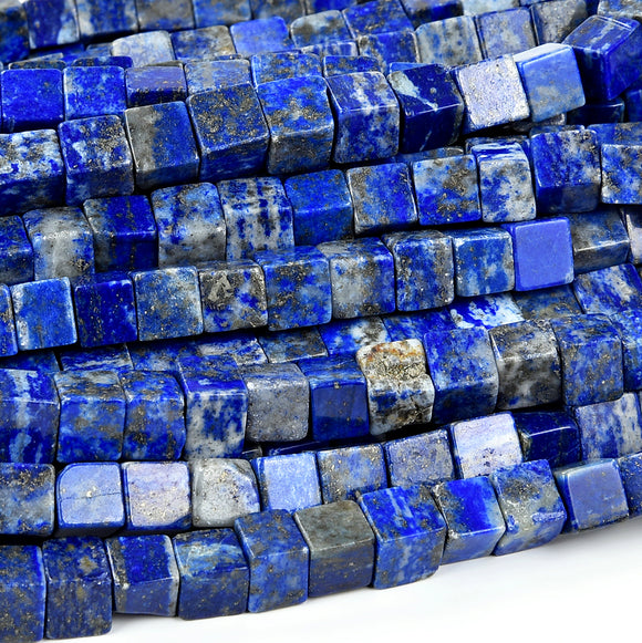Natural Lapis Lazuli Gemstone Square Cube 7MM Loose Beads 7 inch Half Strand (80019014-D523)