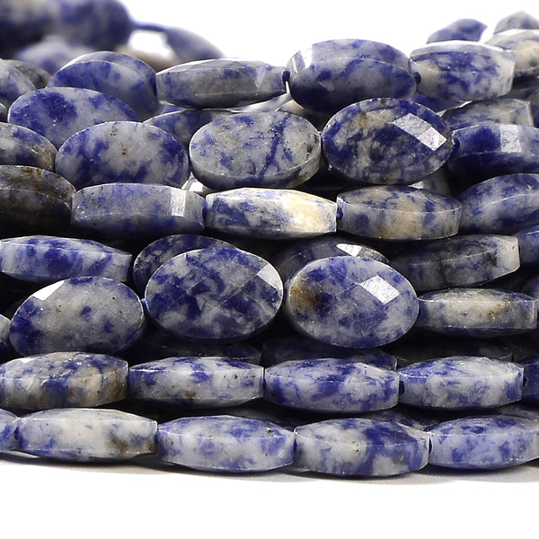 Natural Blue Spot Jasper Gemstone Micro Faceted Oval 8X6MM 11X7MM Loose Beads 7.5inch Half Strand (D719)