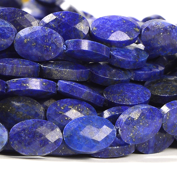 Treated Lapis Lazuli Gemstone Micro Faceted Oval 11X7MM Loose Beads 7.5 inch Half Strand (80021477-D718)