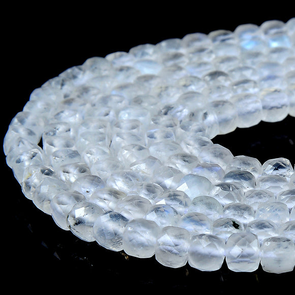 5MM Natural Rainbow Moonstone Gemstone Micro Faceted Square Cube Loose Beads (P83)