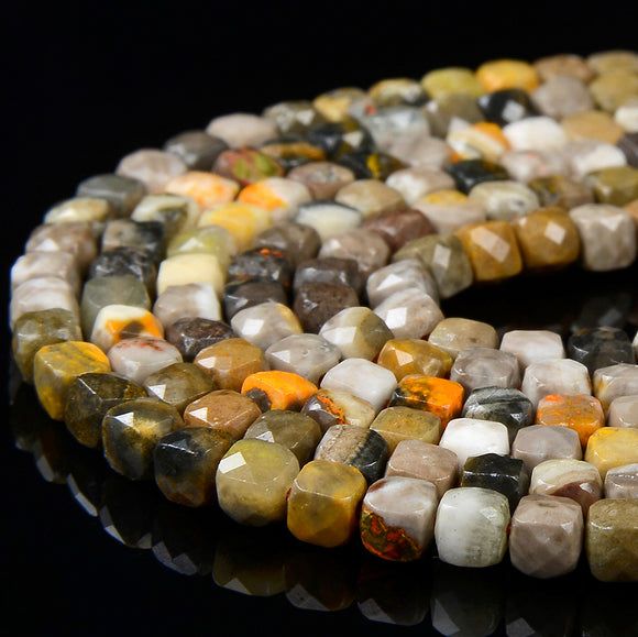 4MM Natural Bumblebee Jasper Gemstone Micro Faceted Square Cube Loose Beads (P83)
