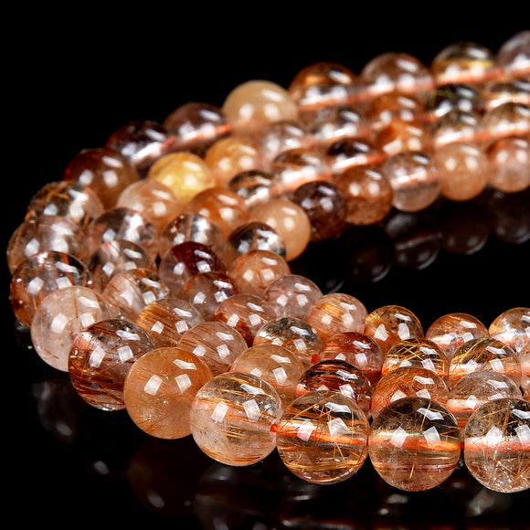 Natural Golden Copper Rutilated Quartz Gemstone Grade AA Round 5MM 6MM 7MM 8MM Loose Beads (D521)