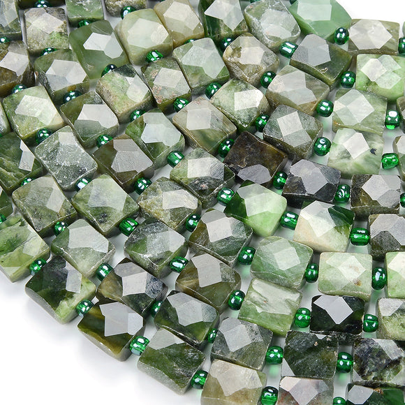 Natural Siberian Nephrite Jade Gemstone 10X11MM Grade AA Micro Faceted Rectangle Loose Beads (D418)