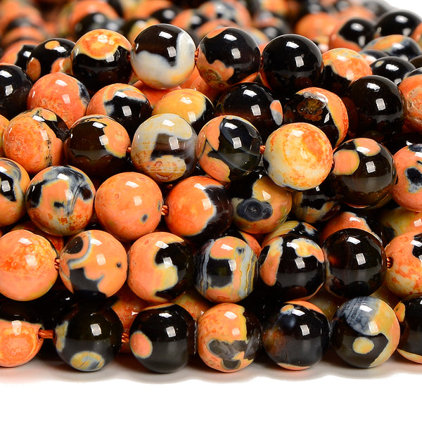 Black Orange Fire Agate Gemstone Round 6MM 8MM 10MM Loose Beads (D697)