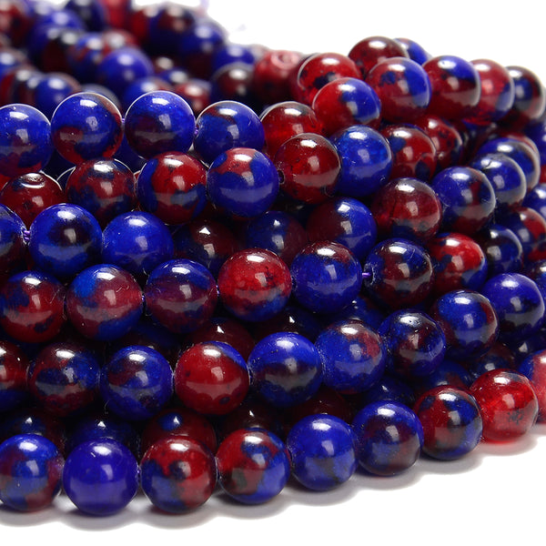Blue Red Jade Gemstone Round 8MM Loose Beads 14.5 inch Full Strand (80020232-D629)