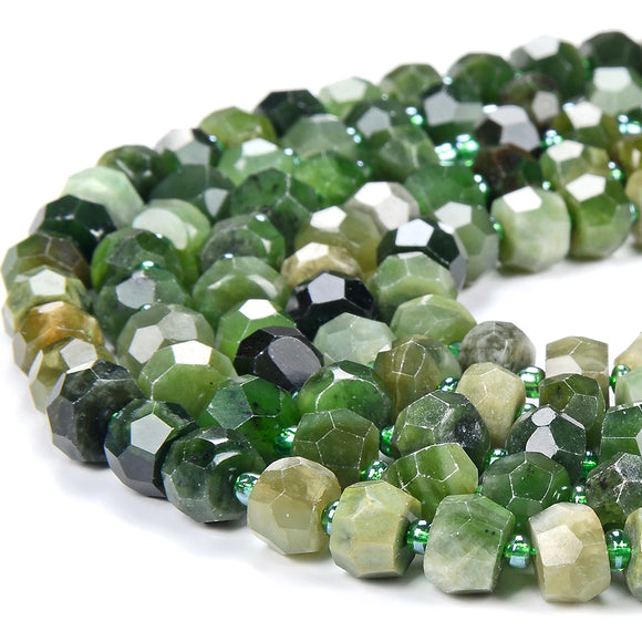 Natural Canadian Jade Gemstone Faceted Rondelle 8X5MM 9X7MM 10X7MM Loose Beads (D417)