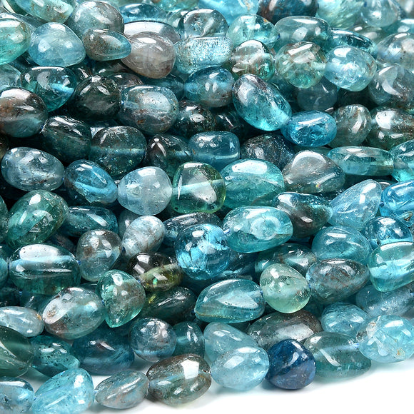 Natural Aqua Blue Apatite Gemstone 8-10MM Pebble Nugget Loose Beads (D468)