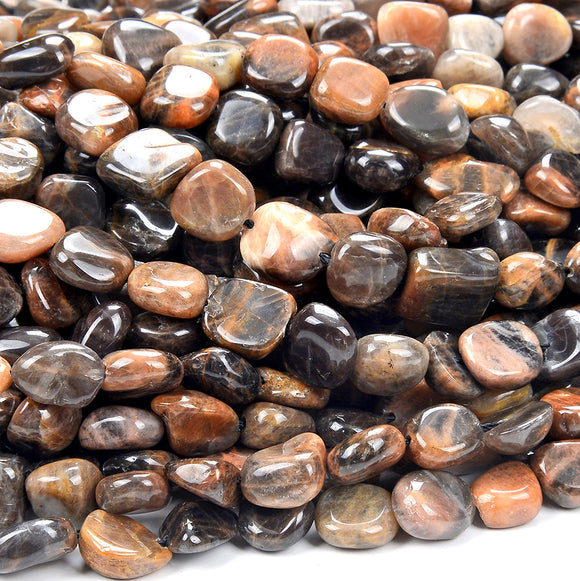 Natural Black Sunstone Gemstone 8-10MM Pebble Nugget Loose Beads (D468)
