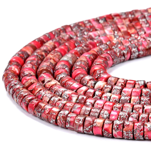 Red Silver Inclusion Sea Sediment Imperial Jasper Gemstone Grade AAA Heshi Rondelle 6X3MM Loose Beads (D501)