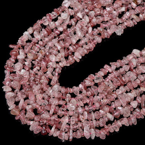 Natural Strawberry Quartz Gemstone 4-7MM Pebble Nugget Chip Loose Beads (D414)
