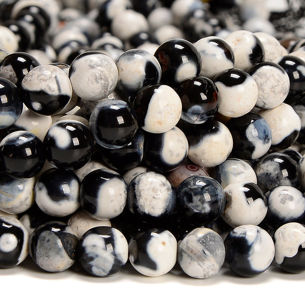 Black White Fire Agate Gemstone Round 6MM 8MM 10MM Loose Beads (D699)