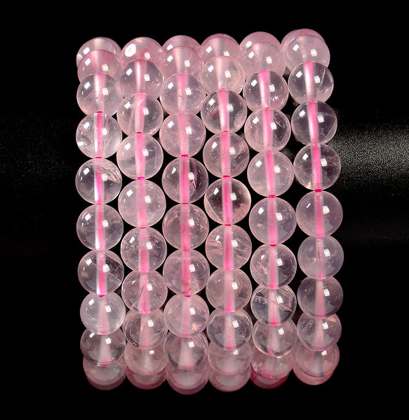 Natural Gemmy Mozambique Rose Quartz Gemstone Round Bracelet 8-9MM 7.5 inch Strand (80020708-S50)