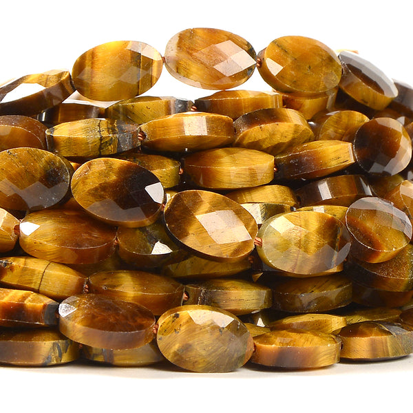 Natural Yellow Tiger Eye Gemstone Micro Faceted Oval 11X7MM Loose Beads 7.5 inch Half Strand (80021495-D719)