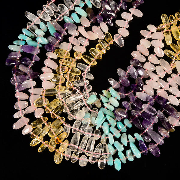 Natural Amethyst Citrine Rose Quatyz Amazonite Gemstone Stick Pebble Chip 9-17MM Loose Beads (D713)