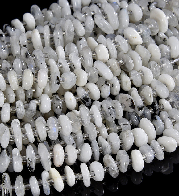 Natural Rainbow Moonstone Gemstone Pebble Nugget Freeform Rondelle 8-10MM Loose Beads (D558)