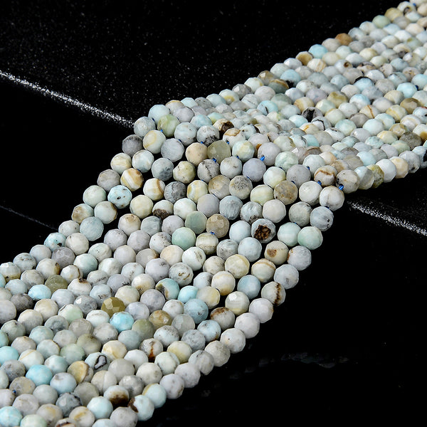 Natural Dominican Larimar Gemstone Grade A Micro Faceted Round 3MM 5MM Loose Beads 15 inch Full Strand (P95)
