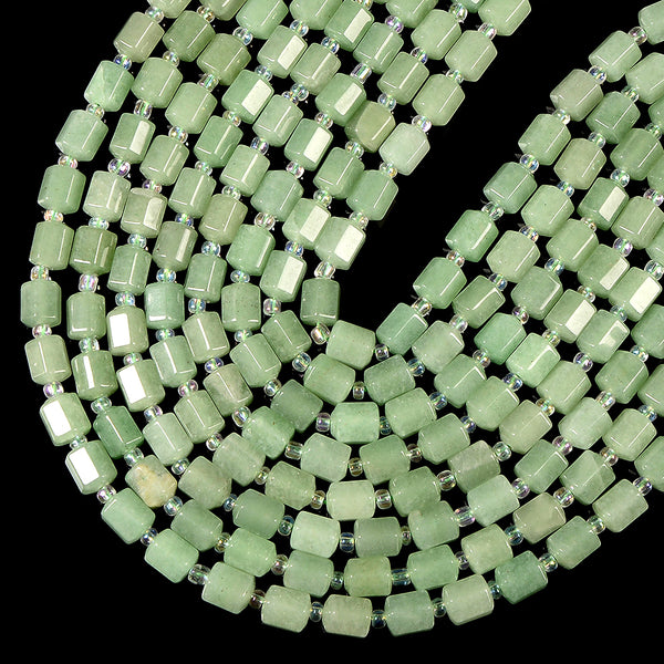 Natural Green Aventurine Gemstone Faceted Round Tube Hexagon 10X8MM Loose Beads (D723)