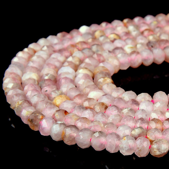 Natural Madagascar Rose Quartz Gemstone Grade AA 5X3MM Micro Faceted Rondelle Loose Beads 15 inch Full Strand (80018109-P87)